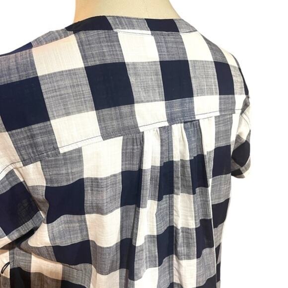 Isabel Maternity Short Cuff Sleeve Button V Neck Blue Plaid Med - Picture 4 of 6